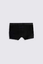 Black boxer briefs on a light gray background