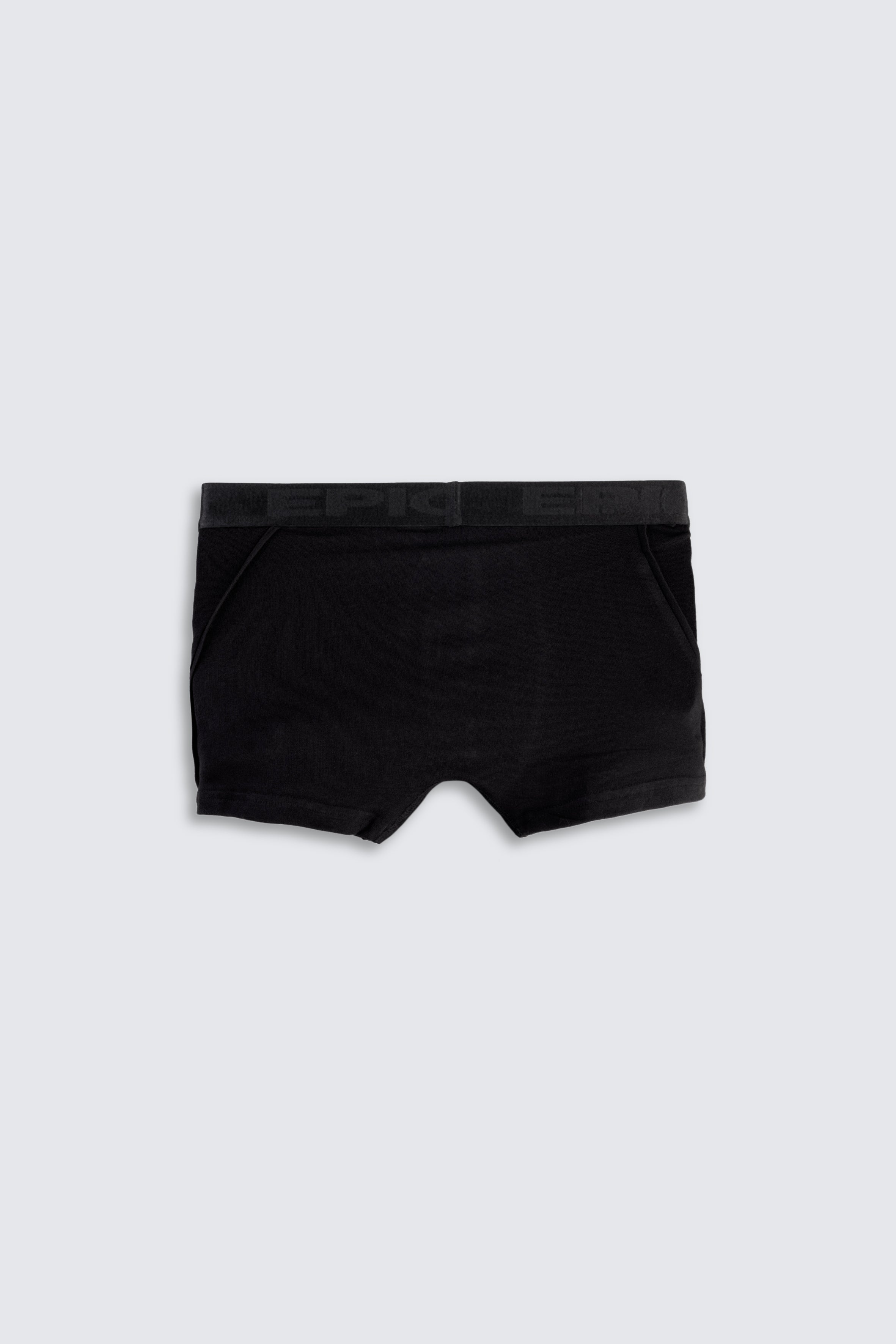 Black boxer briefs on a light gray background