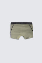 Green boxer briefs with black waistband on a white background